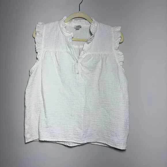J.Crew Factory Gauze Smocked Ruffle-Neck Top – Cream – Size L - Picture 2 of 6
